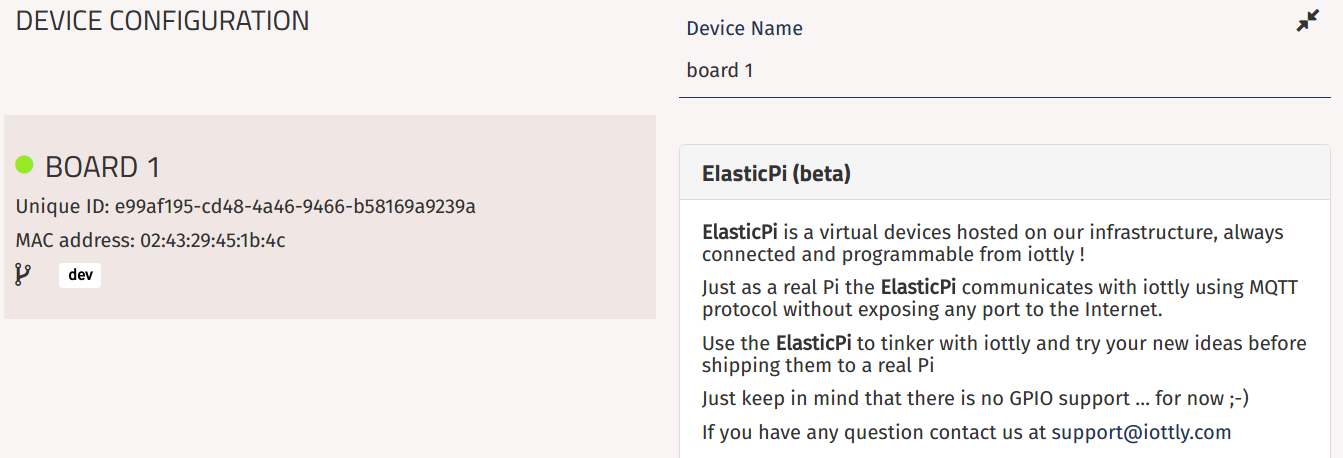 Device Configuration panel